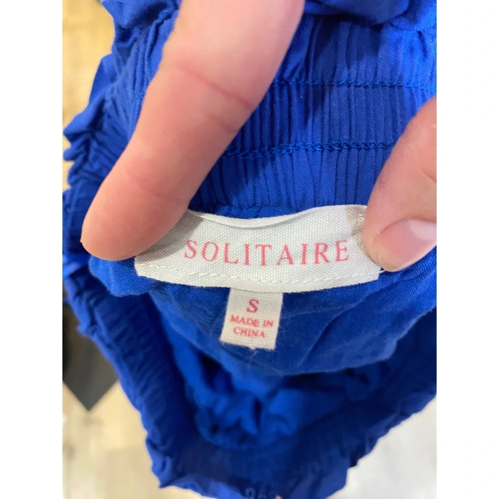 Solitaire Blue Eyelet Embroidered 2 Piece Crop Top Wide Leg Pants Boho Resort